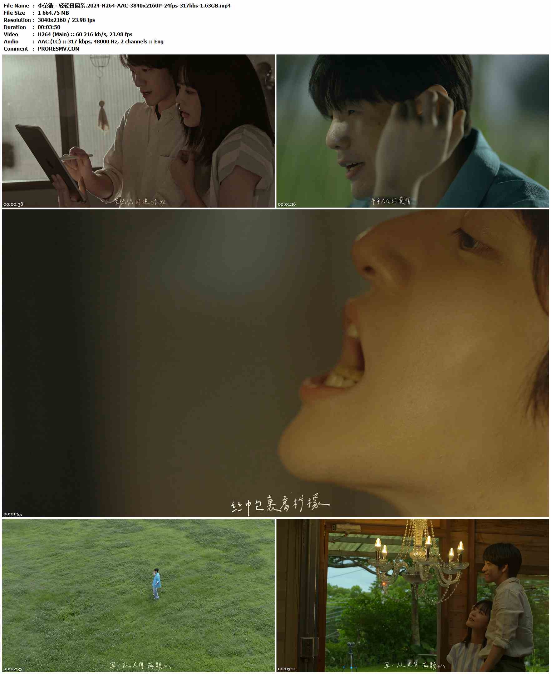 李荣浩 - 轻轻田园系.2024-H264-AAC-3840x2160P-24fps-317kbs-1.63GB官方MV_高清MV